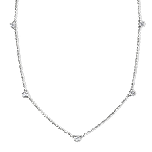 Luxuriant Lab Grown Diamond (G-H, SI) Station Necklace (20 Inches) in Rhodium Over Sterling Silver 1.00 ctw
