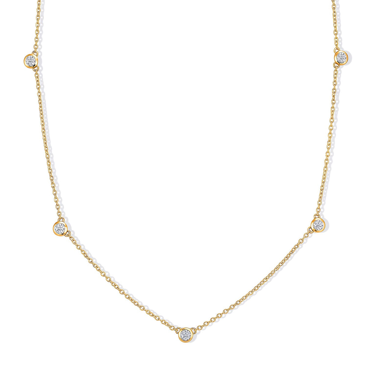 Luxuriant Lab Grown Diamond (G-H, SI) Station Necklace (20 Inches) in Rhodium Over Sterling Silver 1.00 ctw