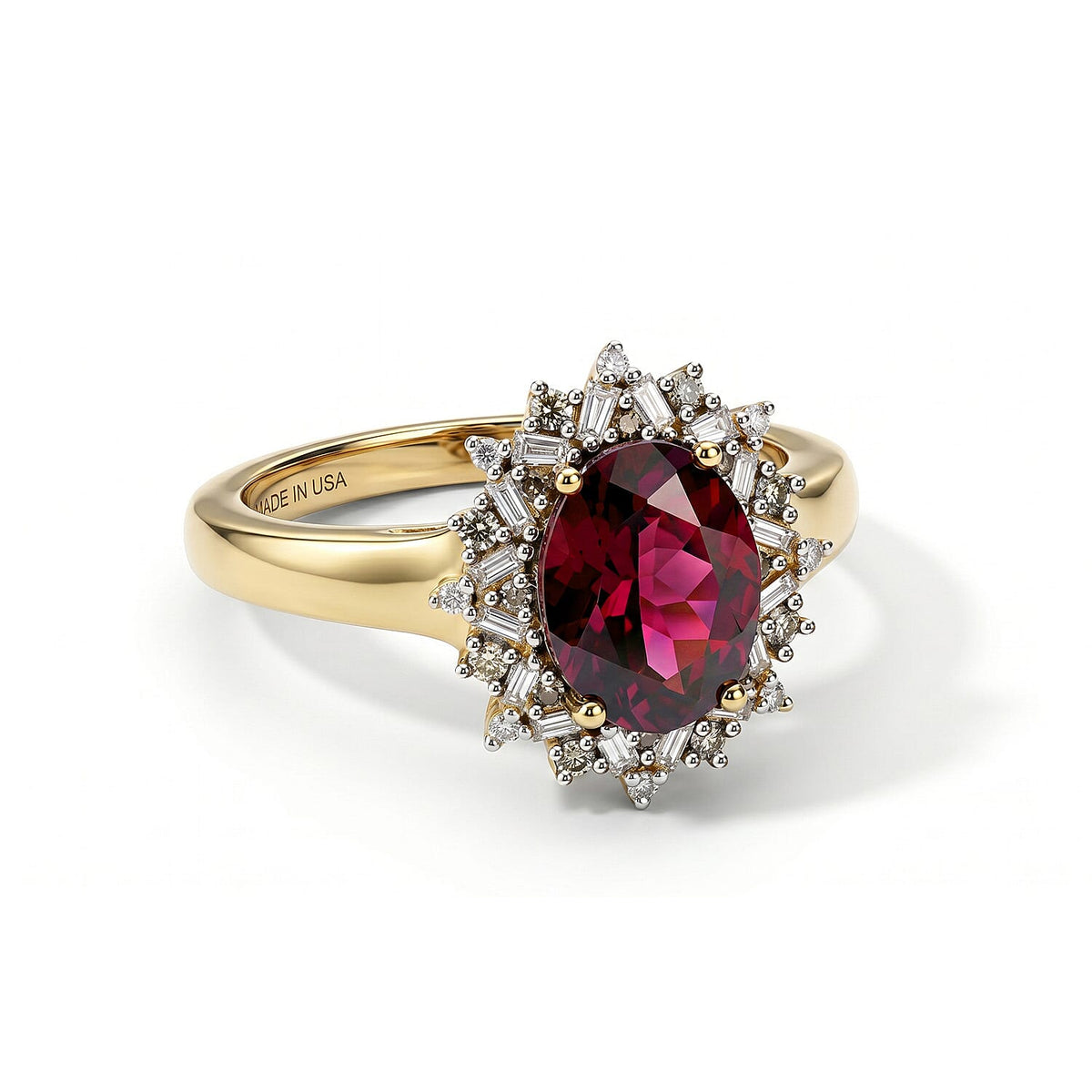 D'Joy Premium Orissa Rhodolite Garnet, Natural Champagne and White Diamond (0.25 cts) Berry Sunburst Ring in 18K Vermeil YG Over Sterling Silver (Size 10.0) 2.60 ctw