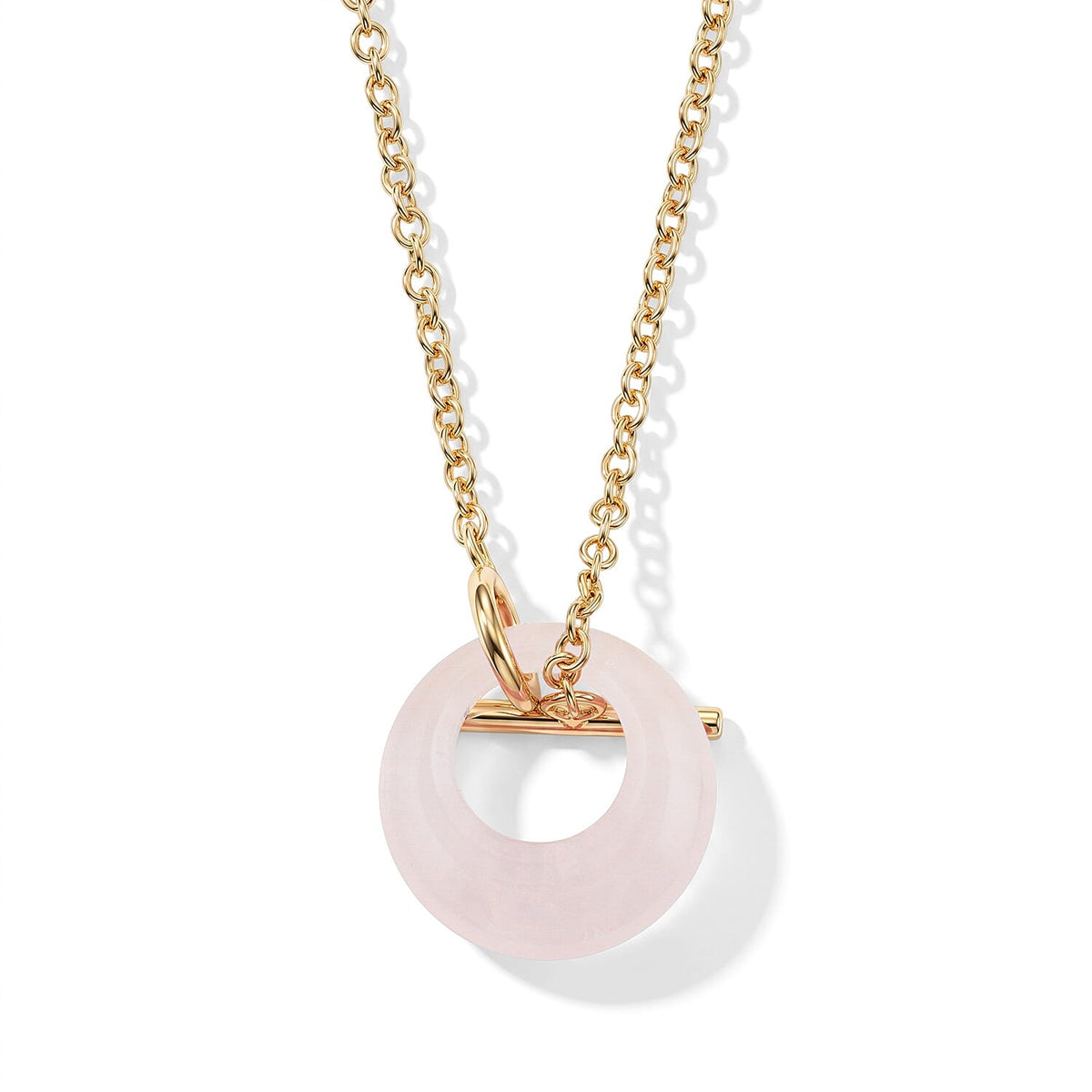 Galilea Rose Quartz 15.00 ctw Round Donut Pendant Necklace in Goldtone 18 Inches