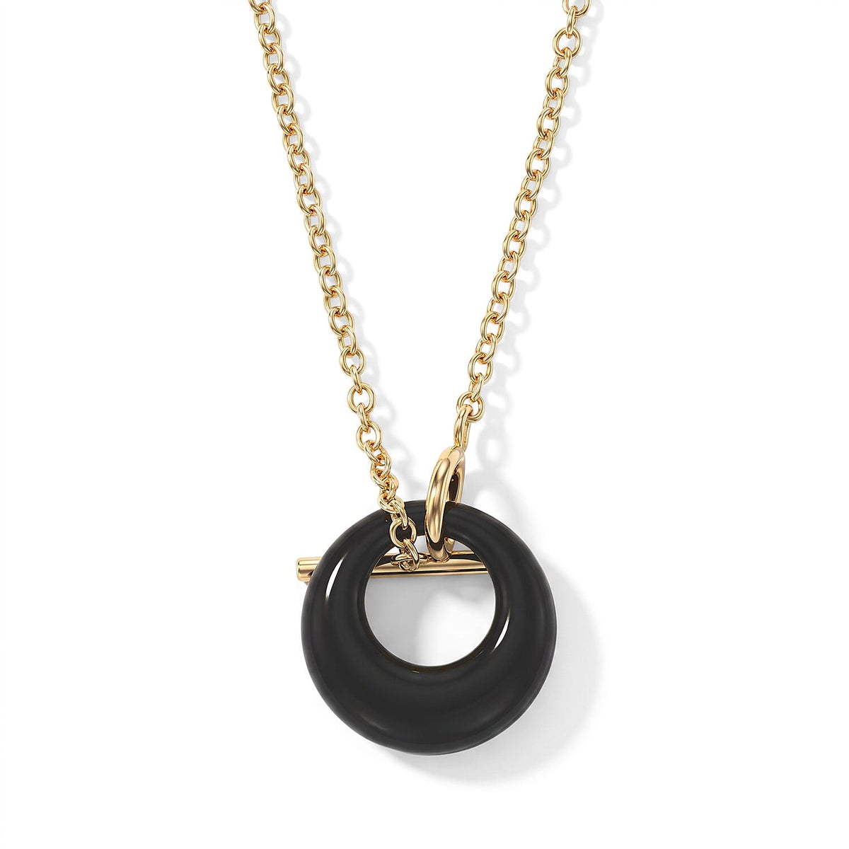 Galilea Rose Quartz 15.00 ctw Round Donut Pendant Necklace in Goldtone 18 Inches