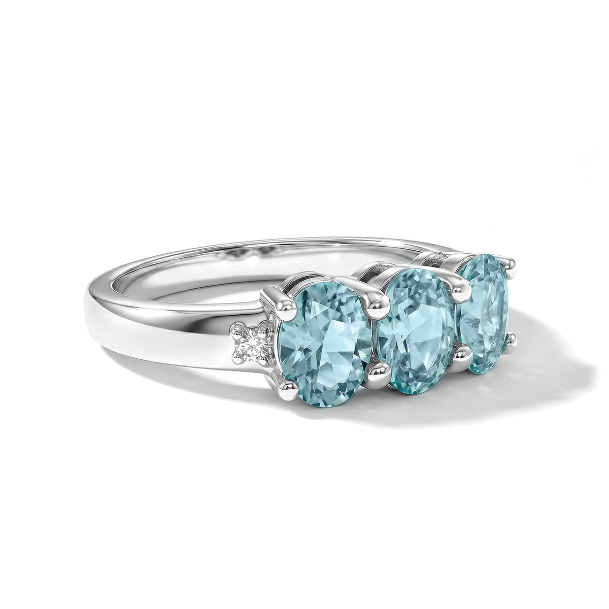 Aquamarine, Simulated Diamond Ring in Sterling Silver (Size 7.0) 1.00 ctw