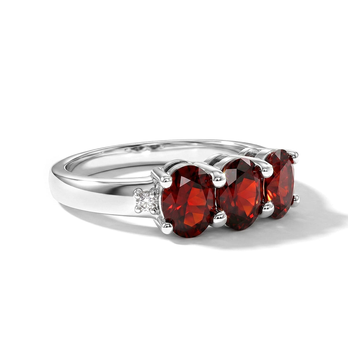 Red Garnet ,  White Cubic Zirconia  Ring Sterling Silver 1.15 ctw