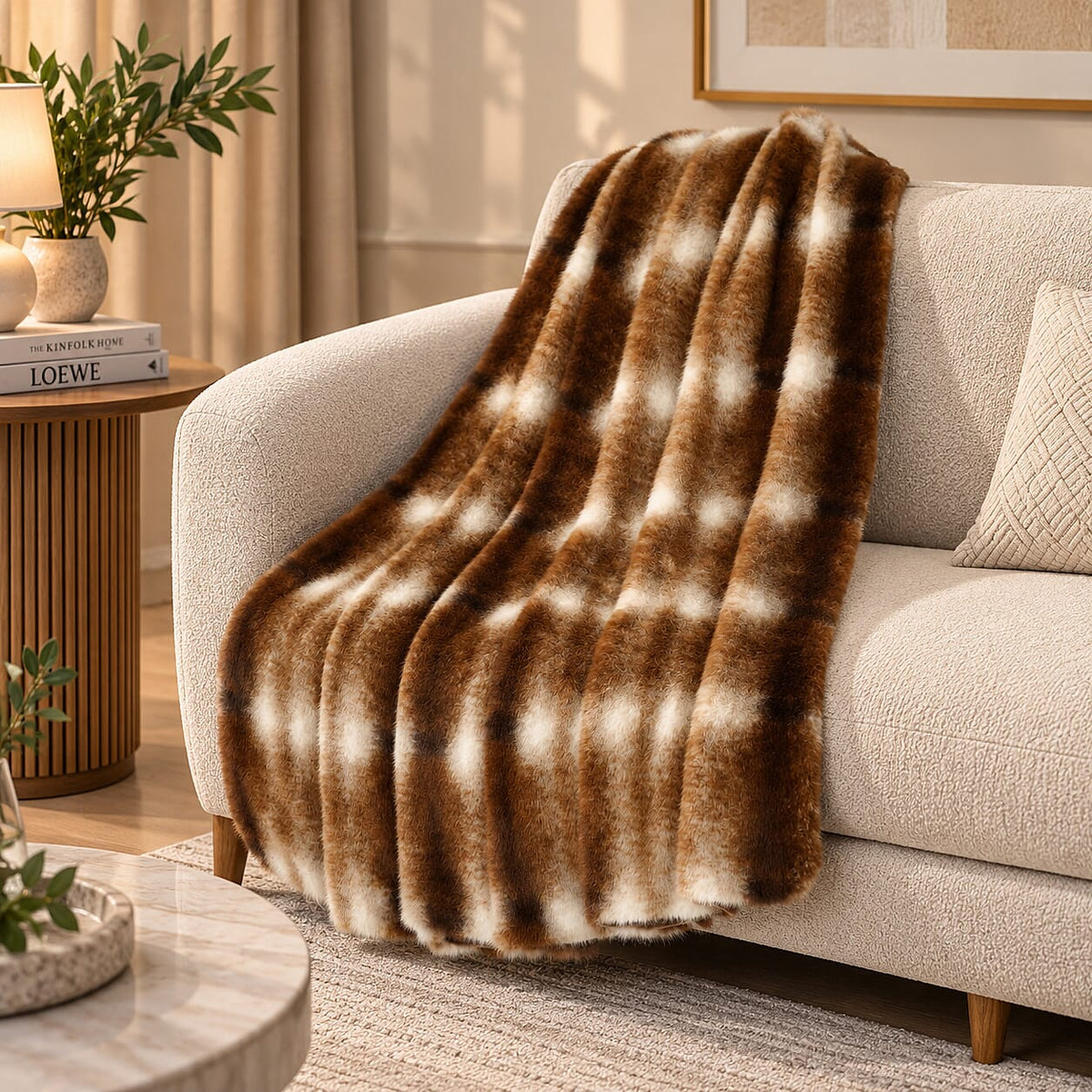Livmore Black Brown Double Layer Stripe Print Blanket