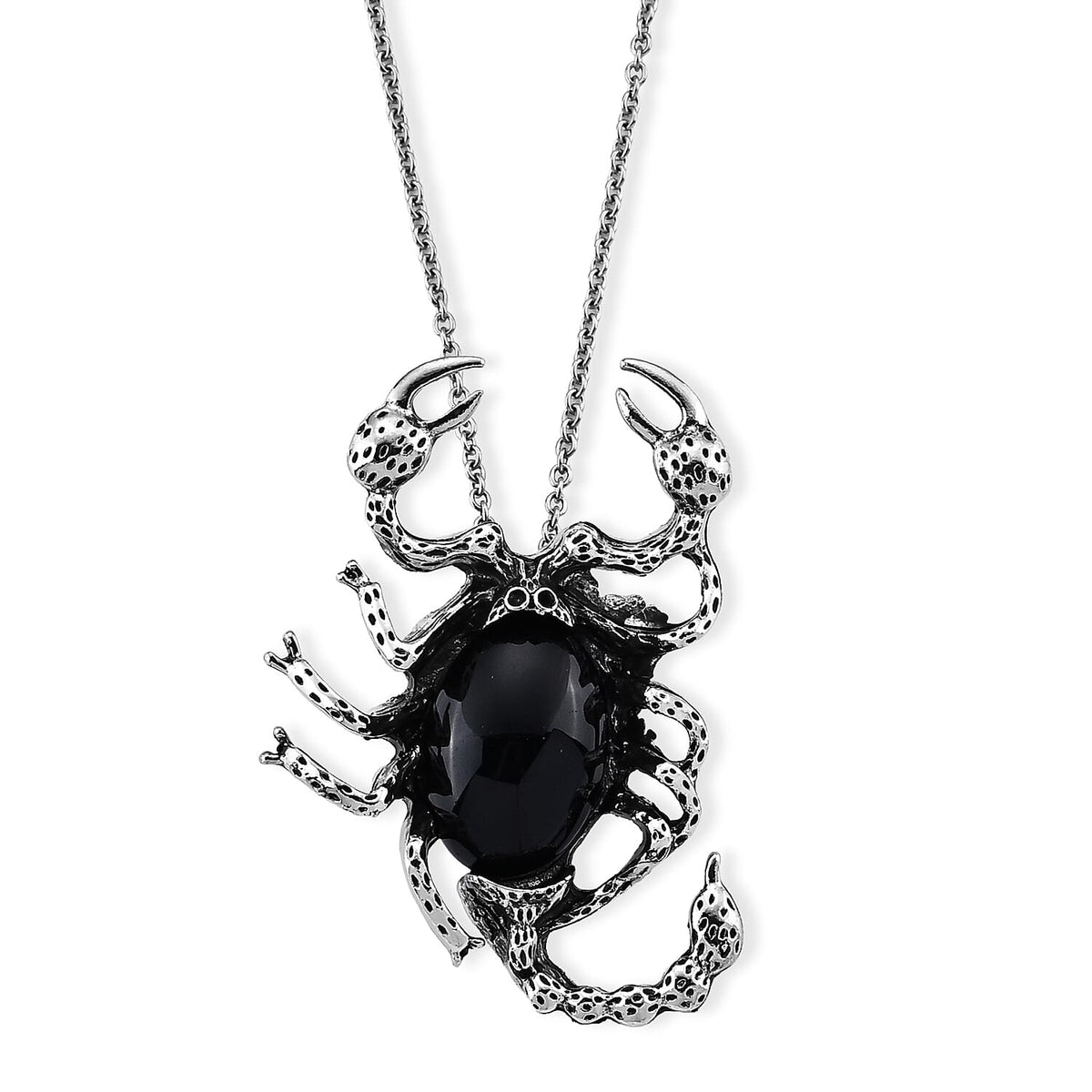 Black Obsidian Pendant in Silvertone with Stainless Steel Necklace (20 Inches) 30.00 ctw