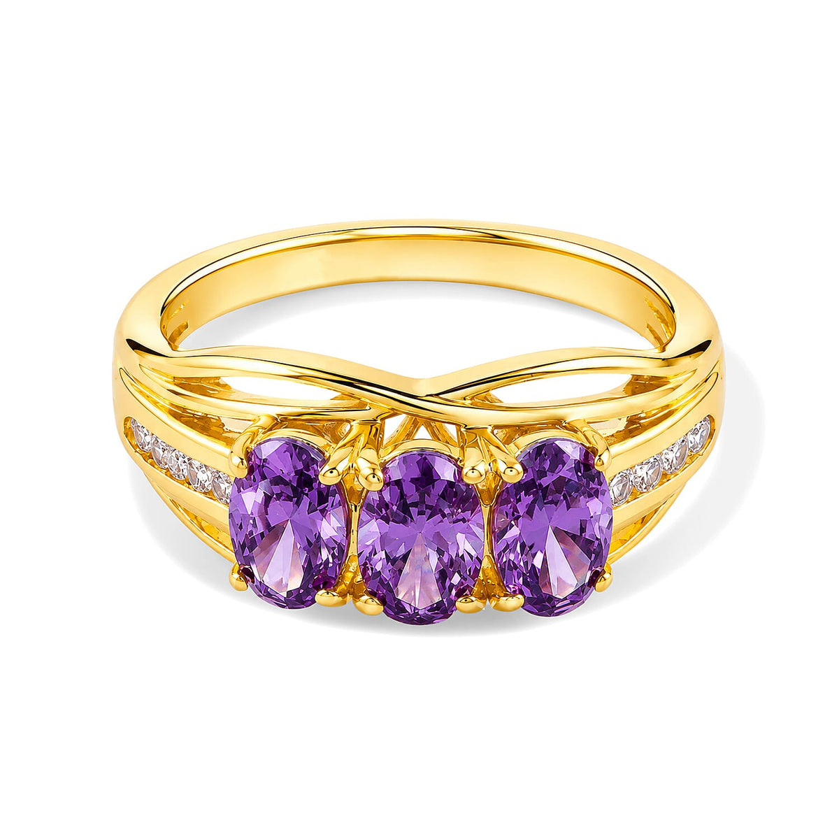 EverTrue Simulated Amethyst and Champagne Color Diamond Ring in 18K YG Plated (Size 10.0)