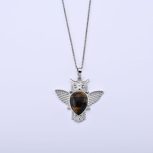 Tiger Eye Pendant in Silvertone with Stainless Steel Necklace (20 Inches) 17.00 ctw
