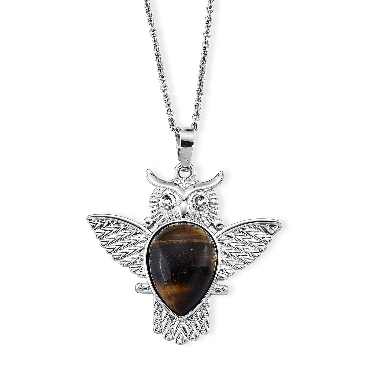 Tiger Eye Pendant in Silvertone with Stainless Steel Necklace (20 Inches) 17.00 ctw