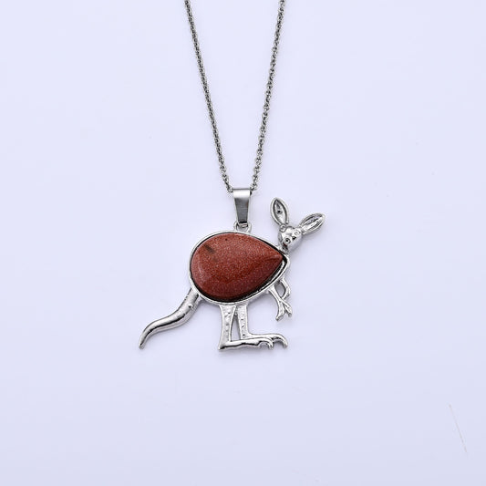 Gold Sandstone Pendant in Silvertone with Stainless Steel Necklace (20 Inches) 25.00 ctw
