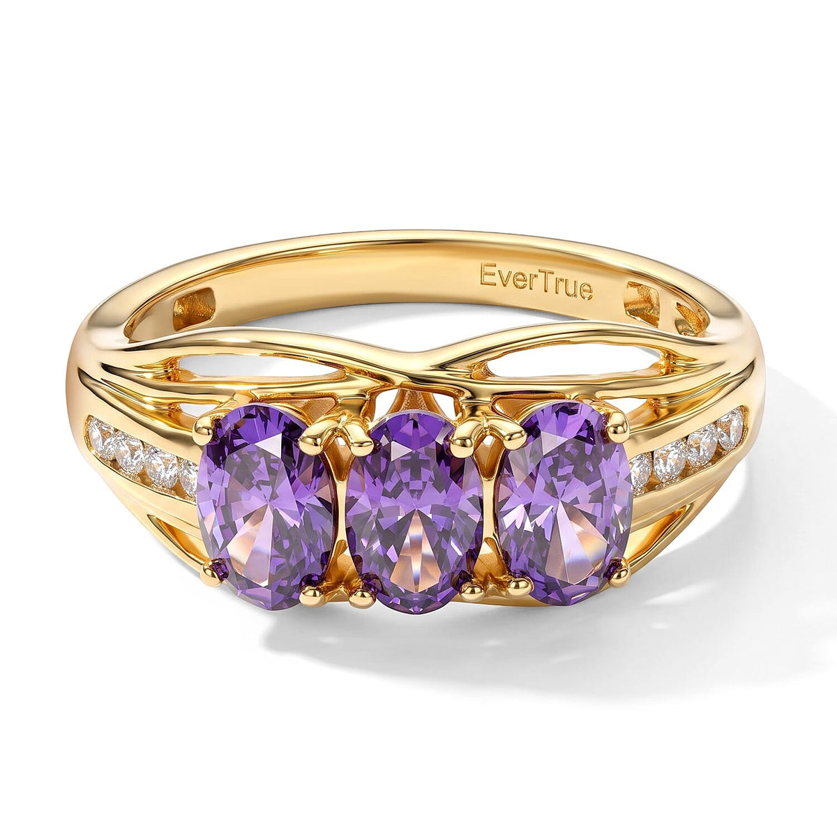 EverTrue Simulated Amethyst and Champagne Color Diamond Ring in 18K YG Plated (Size 10.0)