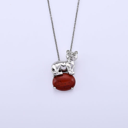 Red Jasper Pendant in Silvertone with Stainless Steel Necklace (20 Inches) 20.00 ctw
