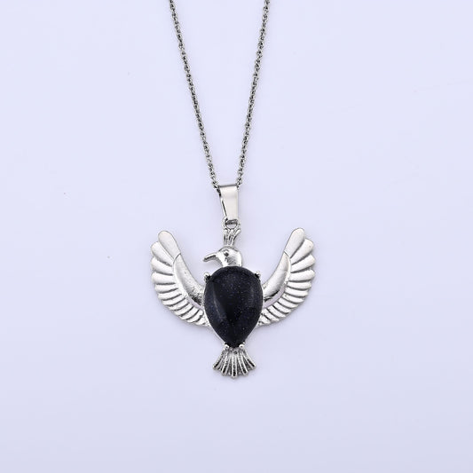 Blue Sandstone Pendant in Silvertone with Stainless Steel Necklace (20 Inches) 12.00 ctw