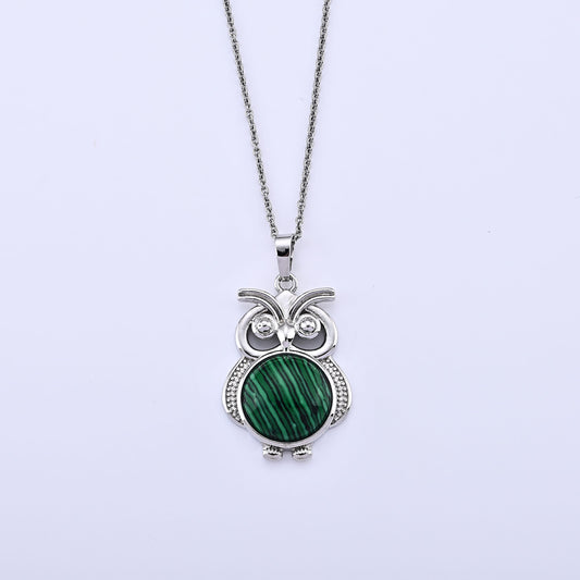 African Malachite Pendant in Silvertone with Stainless Steel Necklace (20 Inches) 20.00 ctw