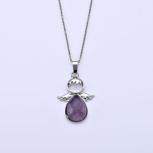 African Amethyst Pendant in Silvertone with Stainless Steel Necklace (20 Inches) 15.00 ctw