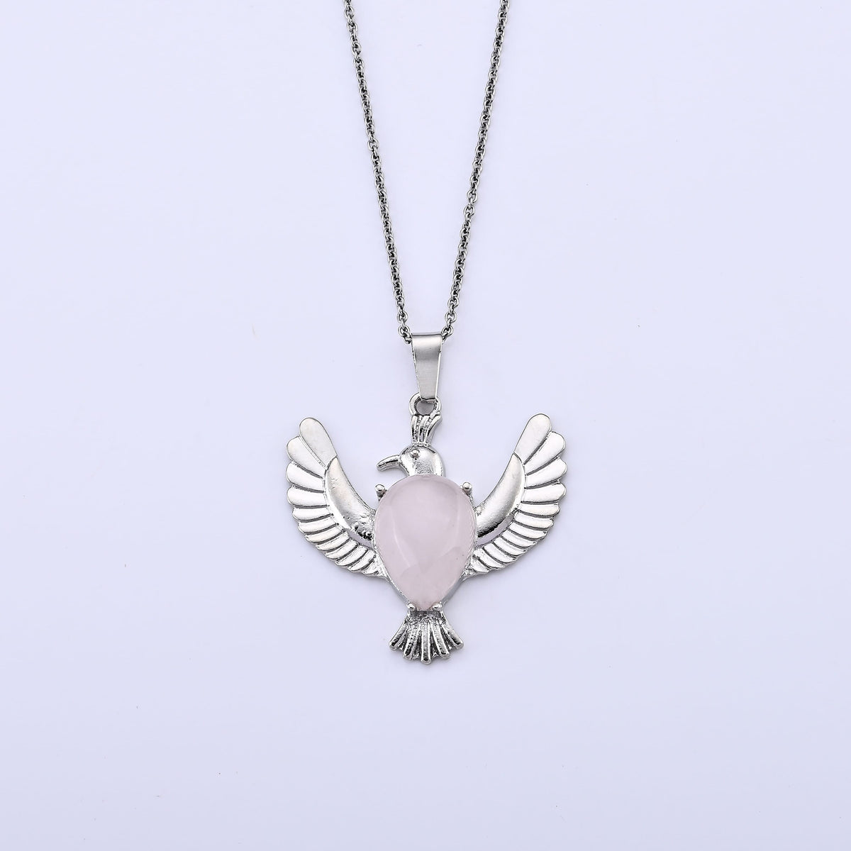 Rose Quartz Pendant in Silvertone with Stainless Steel Necklace (20 Inches) 20.00 ctw