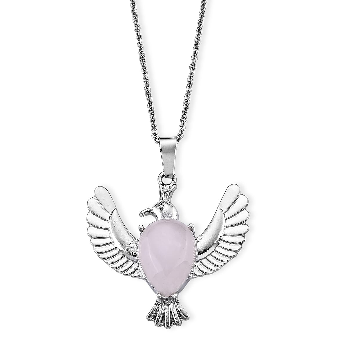 Rose Quartz Pendant in Silvertone with Stainless Steel Necklace (20 Inches) 20.00 ctw