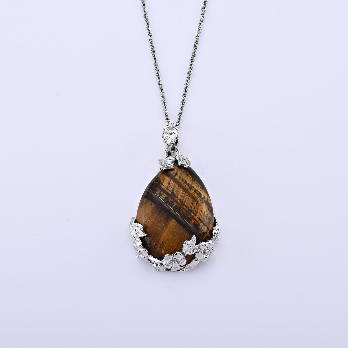 Tiger Eye Pendant in Silvertone with Stainless Steel Necklace (20 Inches) 23.00 ctw