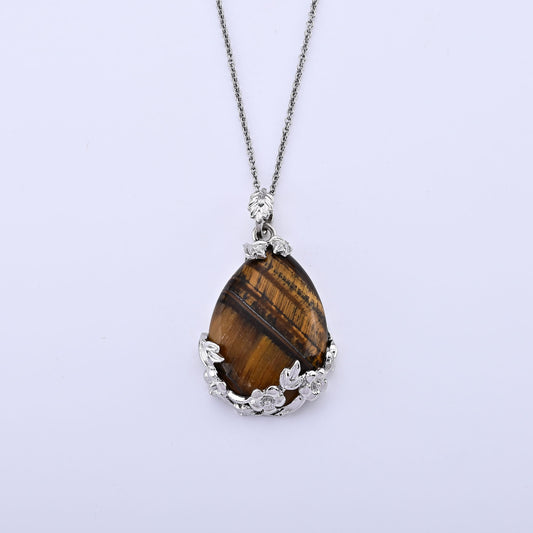 Tiger Eye Pendant in Silvertone with Stainless Steel Necklace (20 Inches) 23.00 ctw