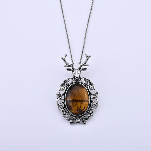 Tiger Eye Pendant in Silvertone with Stainless Steel Necklace (20 Inches) 25.00 ctw