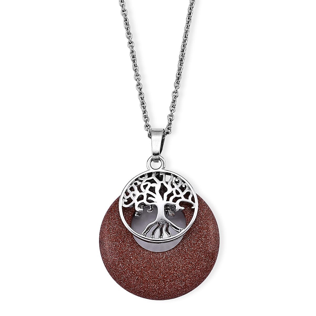 Gold Sandstone Pendant in Silvertone with Stainless Steel Necklace (20 Inches) 20.00 ctw