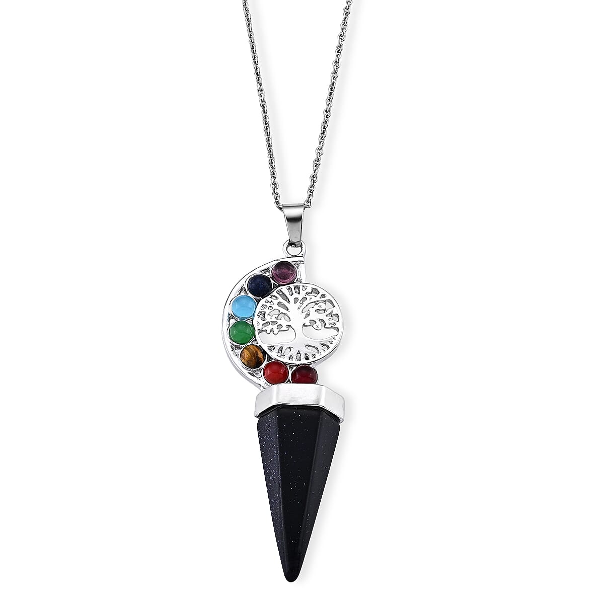 Gold Sandstone Pendant in Silvertone with Stainless Steel Necklace (20 Inches) 75.00 ctw