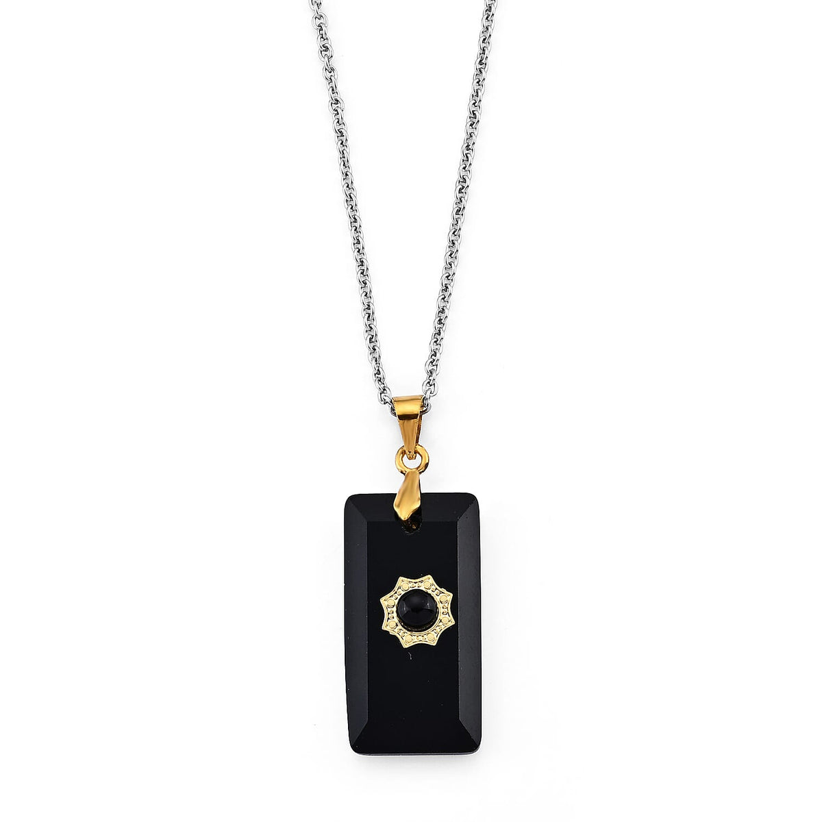 Black Obsidian 15.00 ctw Pendant in Silvertone with Stainless Steel Necklace (20 Inches)