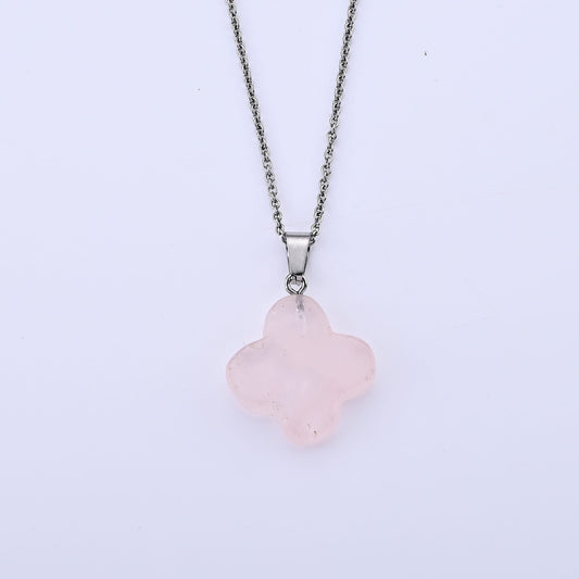 Rose Quartz Pendant in Silvertone with Stainless Steel Necklace (20 Inches) 30.00 ctw
