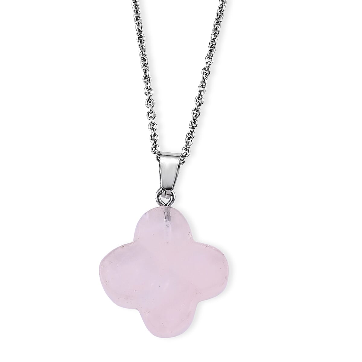Rose Quartz Pendant in Silvertone with Stainless Steel Necklace (20 Inches) 30.00 ctw