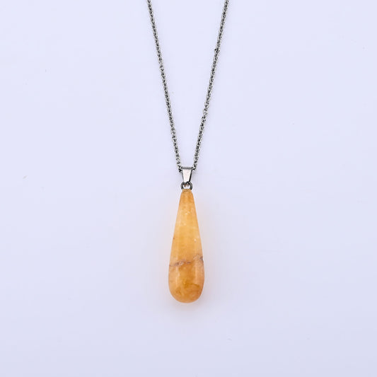 Yellow Jade Pendant in Silvertone with Stainless Steel Necklace (20 Inches) 35.00 ctw
