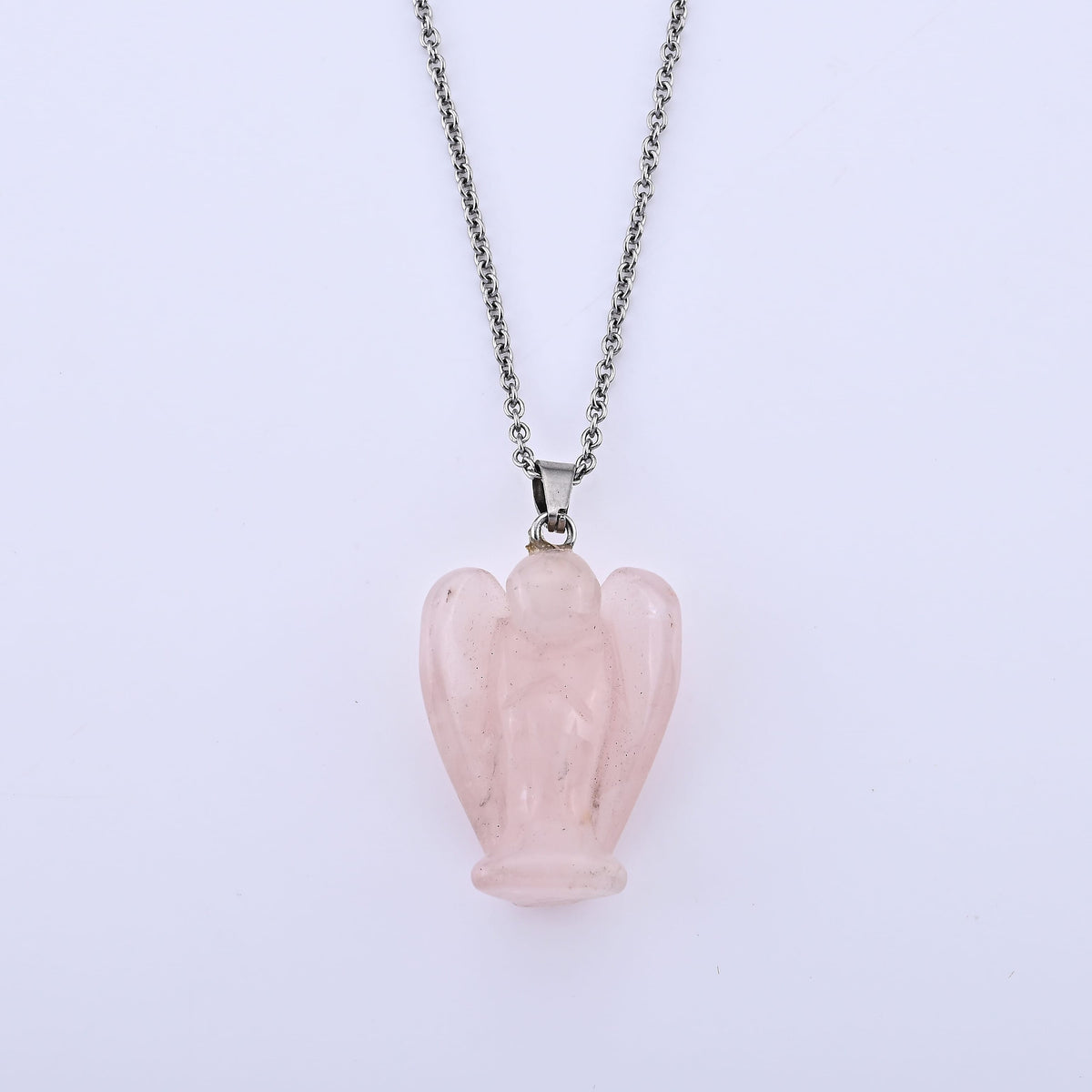 Rose Quartz Pendant in Silvertone with Stainless Steel Necklace (20 Inches) 40.00 ctw