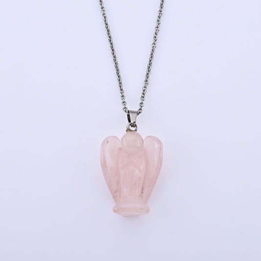 Rose Quartz Pendant in Silvertone with Stainless Steel Necklace (20 Inches) 40.00 ctw