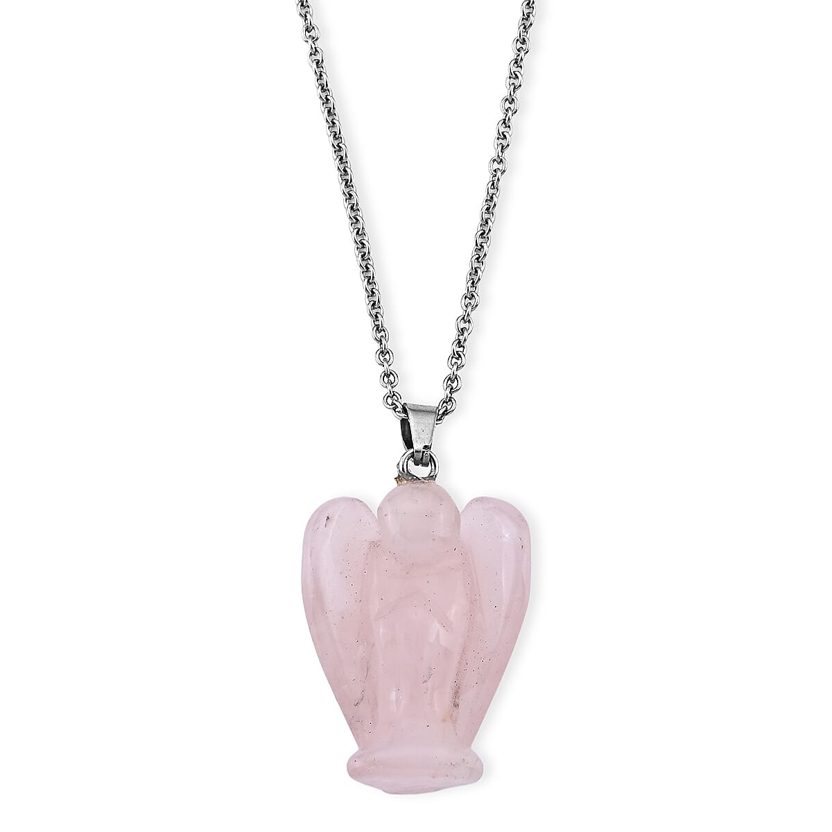 Rose Quartz Pendant in Silvertone with Stainless Steel Necklace (20 Inches) 40.00 ctw