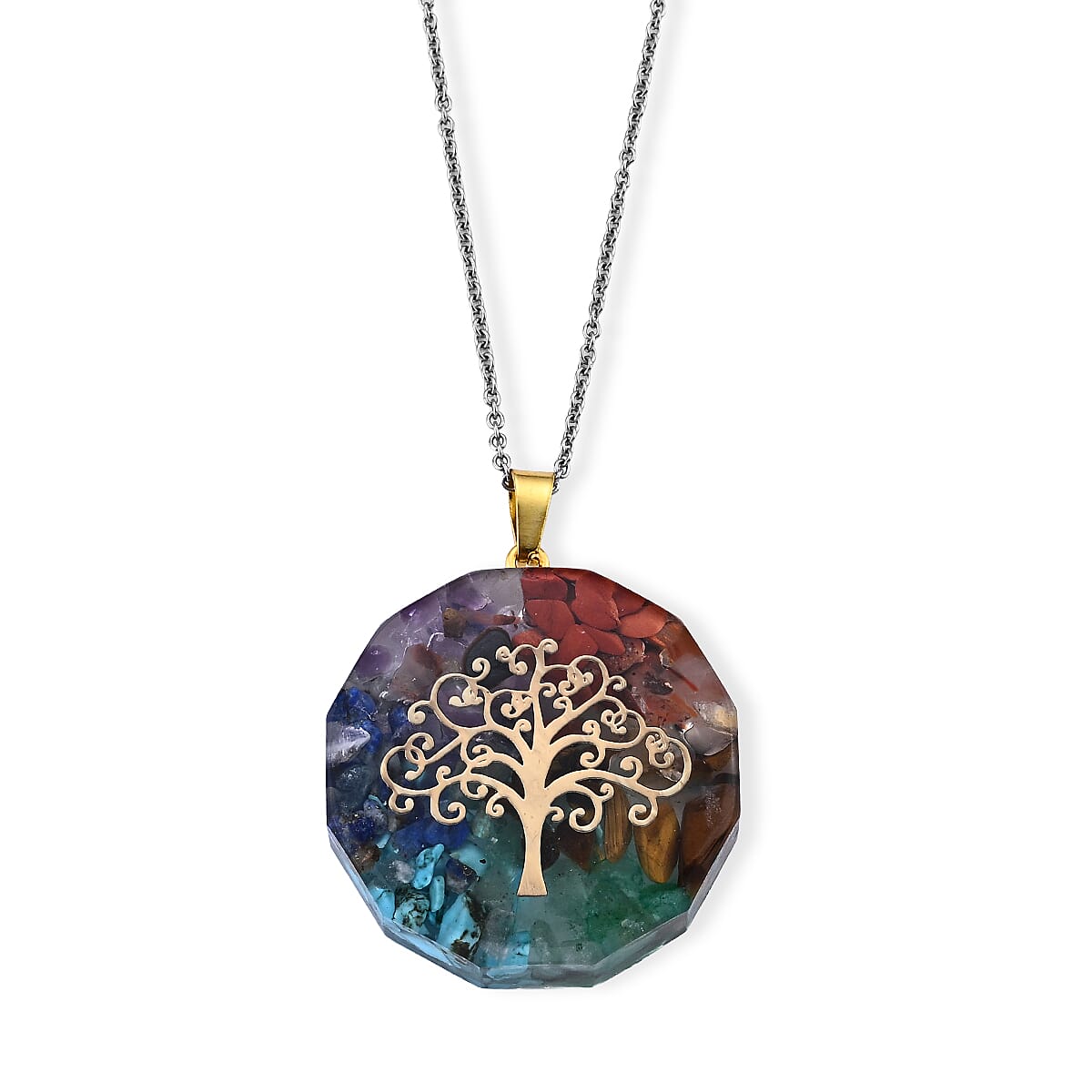 Red Jasper, Turquoise Pendant in Goldtone with ION Plated YG Stainless Steel Necklace (20 Inches) 15.00 ctw