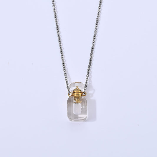 Austrian White Crystal Pendant Necklace (20 Inches) in Stainless Steel