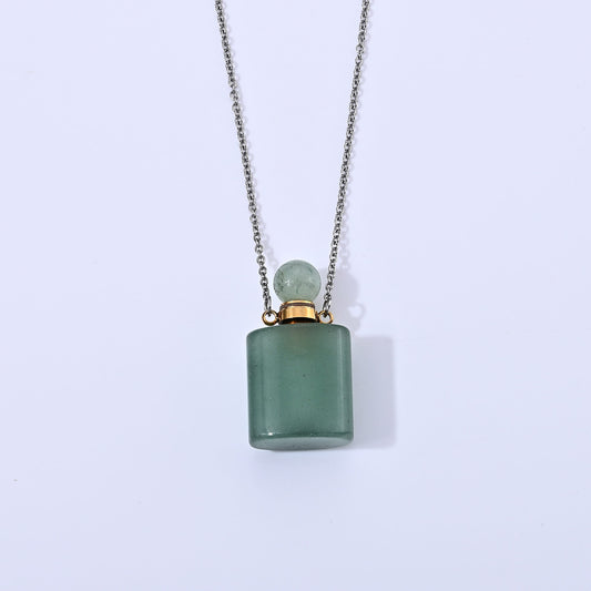 Green Aventurine Pendant Necklace (20 Inches) in Stainless Steel 40.00 ctw