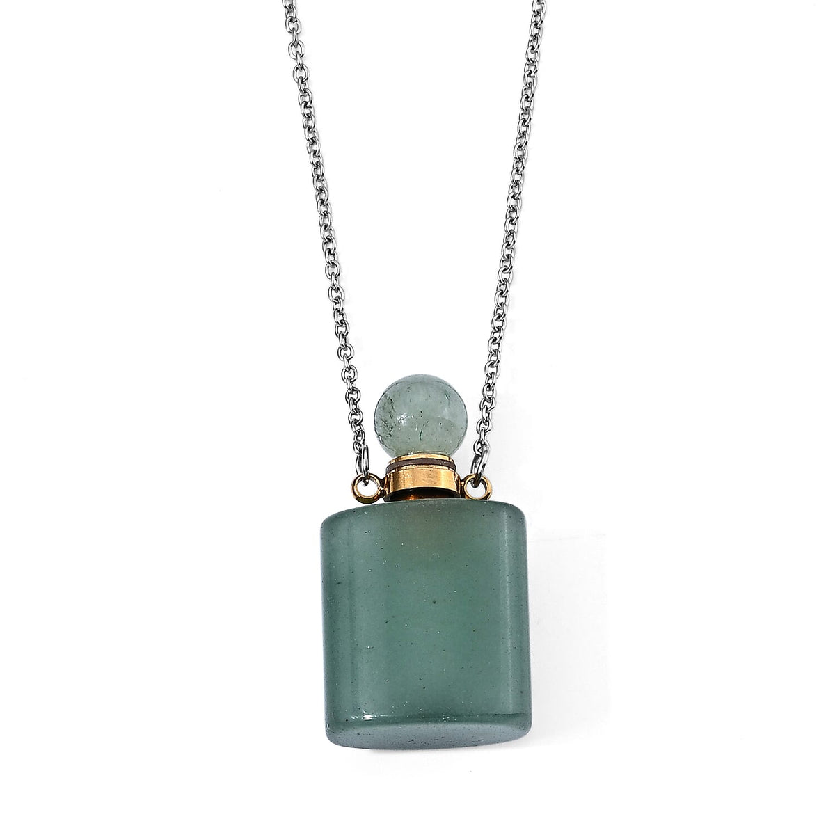 Green Aventurine Pendant Necklace (20 Inches) in Stainless Steel 40.00 ctw