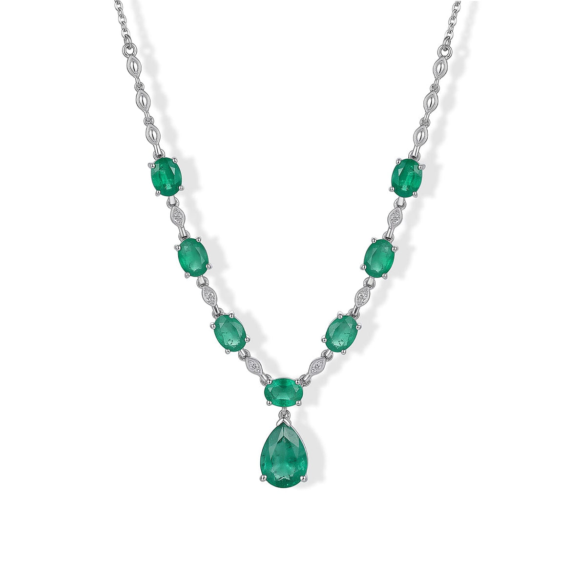 EverTrue Emeraldine Quartz, White Zircon Necklace (18 Inches) in Platinum Bond with Stainless Steel 16.70 ctw
