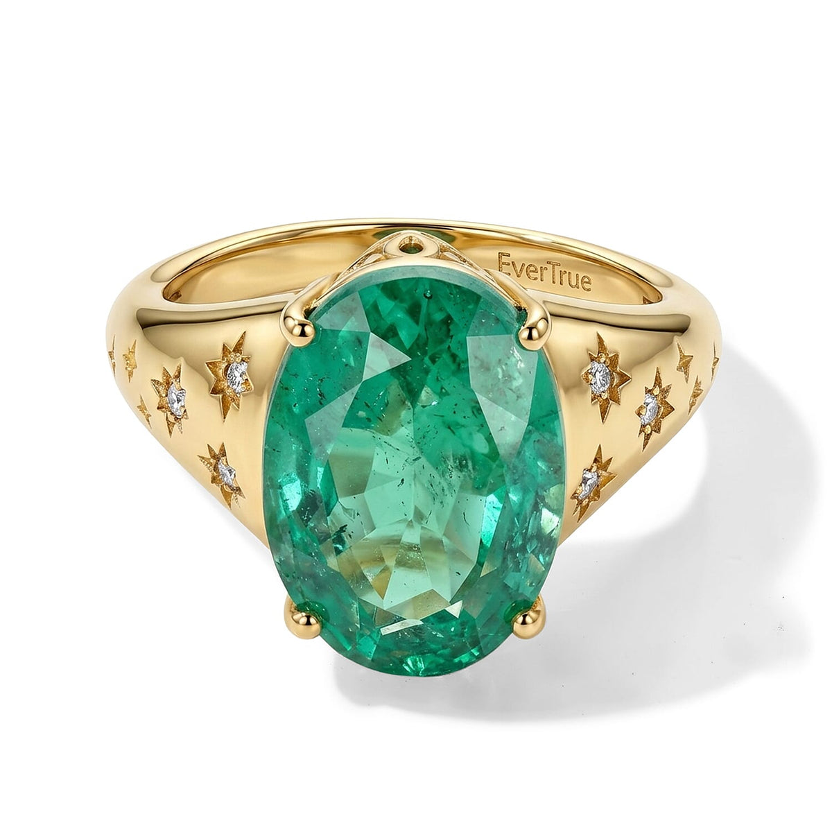 EverTrue Emeraldine Quartz, White Zircon Solitaire Ring in 18K YG Plated (Size 10.0) 6.30 ctw