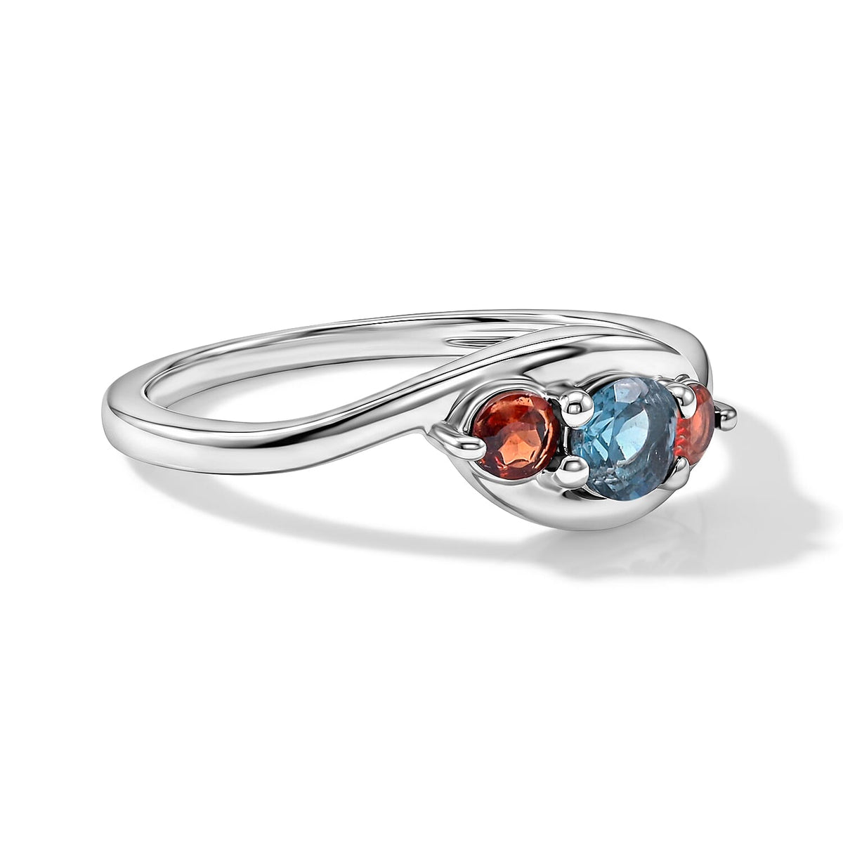 Teal Quartz ,  Red Garnet  Ring Sterling Silver 0.32 ctw