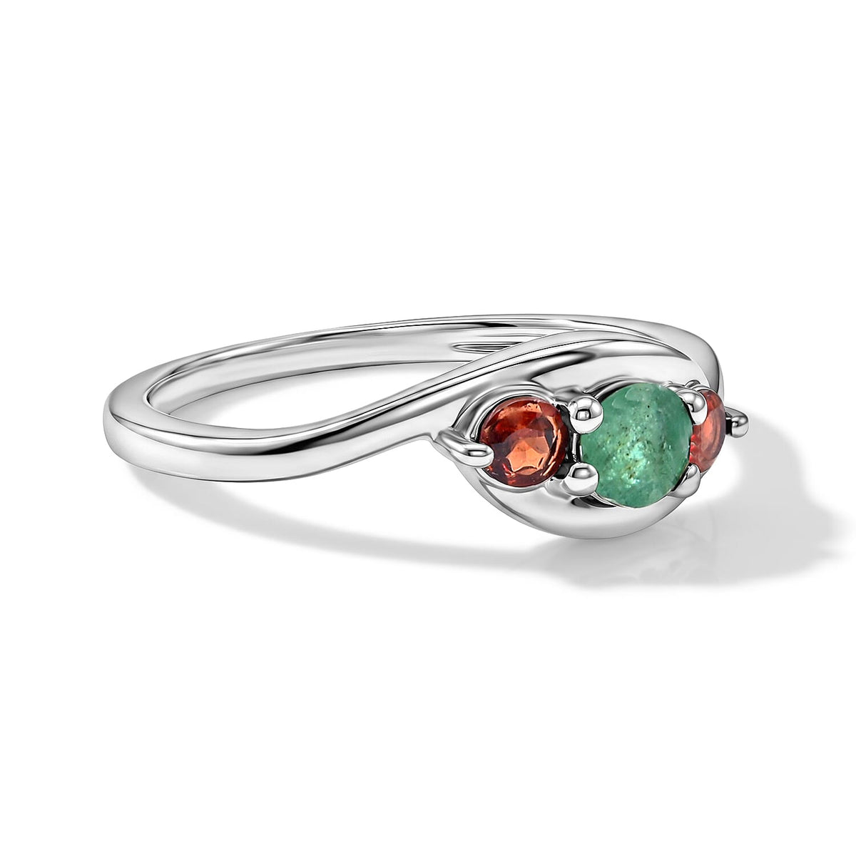 Brazilian Emerald ,  Red Garnet  Ring Sterling Silver 0.32 ctw