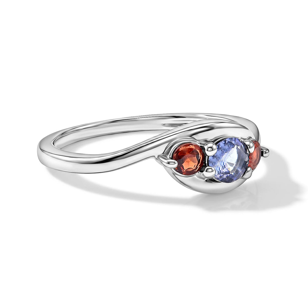 Tanzanite ,  Red Garnet  Ring Sterling Silver 0.32 ctw