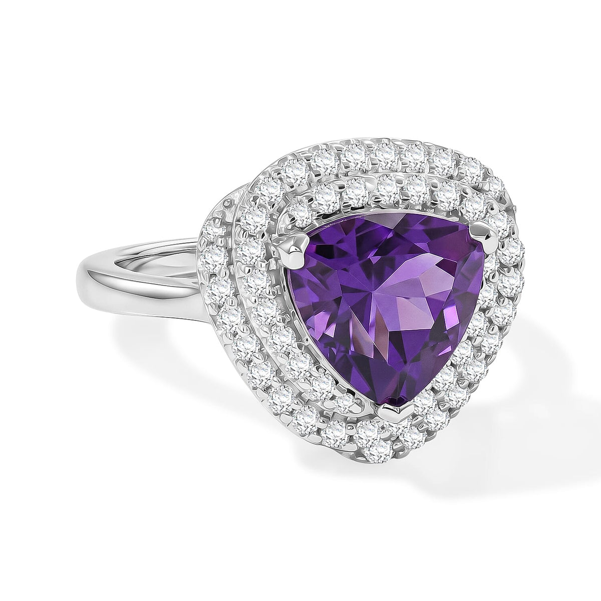 D''Joy Zambian Amethyst , Moissanite Main Stone With Surrounding Stone Ring in Rhodium OverSterling Silver 2.68 ctw
