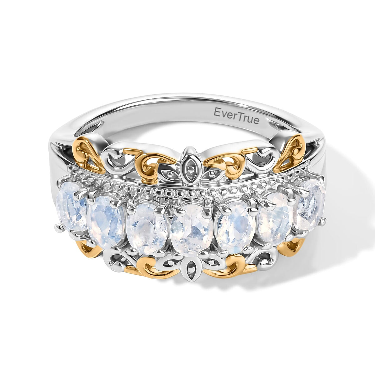 EverTrue Rainbow Moonstone 1.10 ctw Ring in 18K YG Plated and Platinum Bond (Size 10.0)