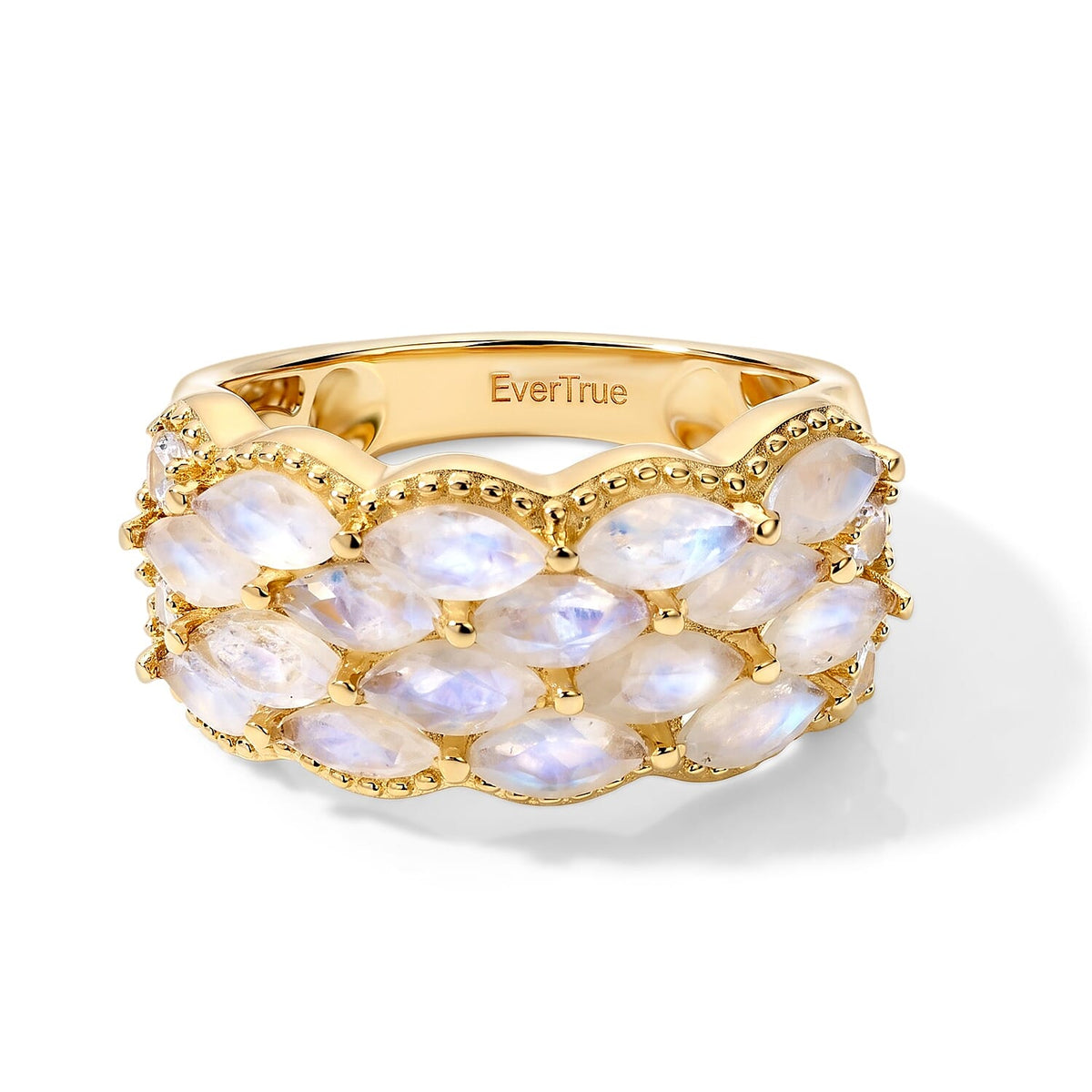EverTrue Rainbow Moonstone and White Zircon 2.65 ctw Ring in 18K YG Plated (Size 10.0)
