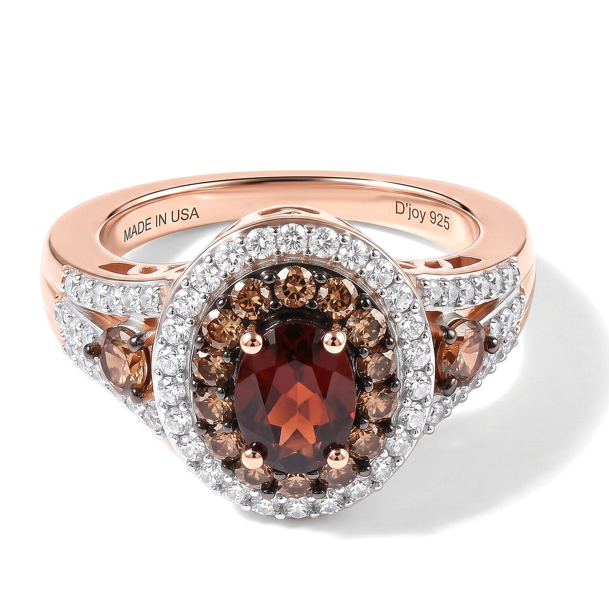 D''Joy AAA Red Zircon, White and Chocolate Zircon 2.90 ctw Ring in 18K Vermeil Rose Gold Over Sterling Silver (Size 10.0)