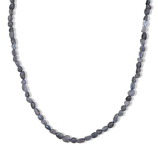 Malagasy Labradorite 50.00 ctw Cord Beaded Necklace (17-19 Inches) in Stainless Steel