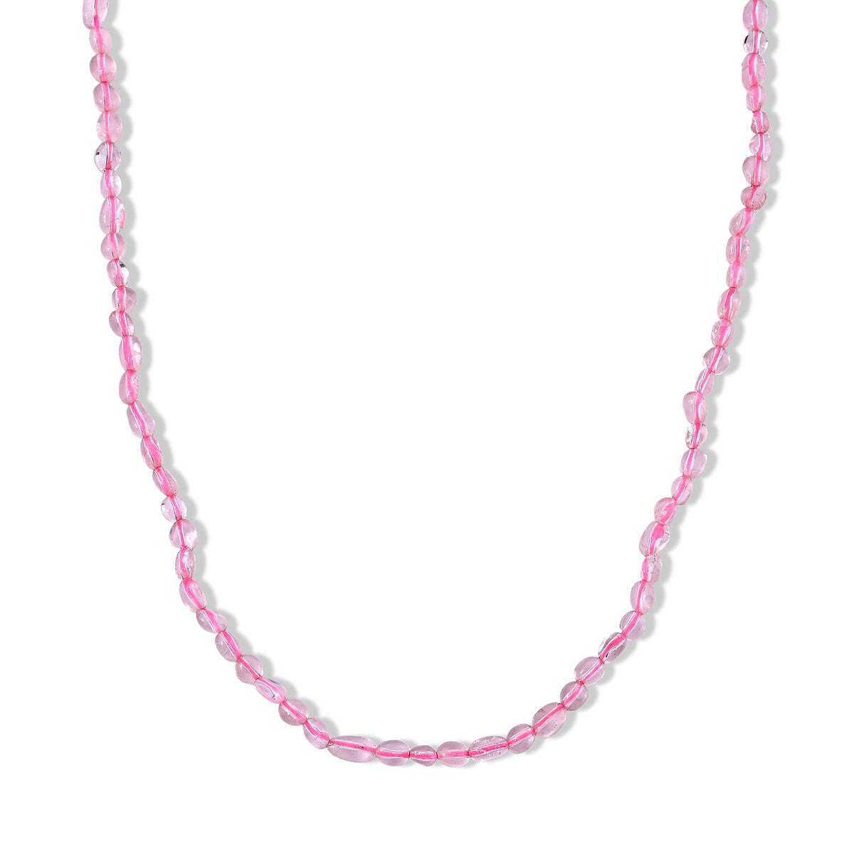 Rose Quartz 50.00 ctw Cord Beaded Necklace (17-19 Inches) in Stainless Steel