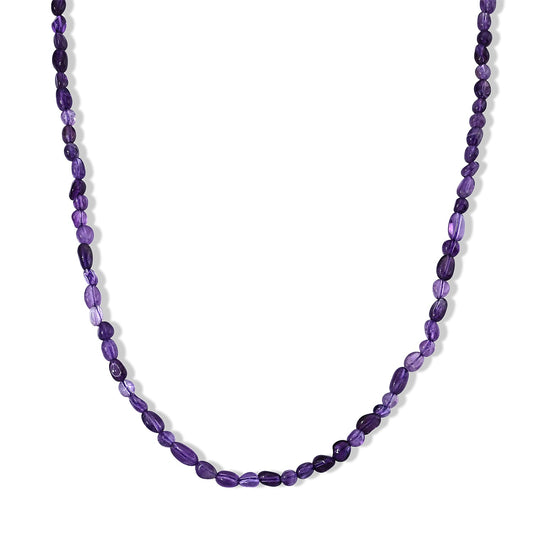 African Amethyst 50.00 ctw Cord Beaded Necklace (17-19 Inches) in Stainless Steel