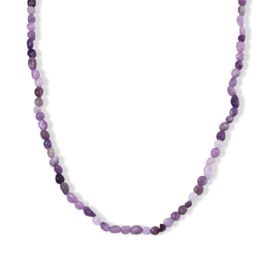 Purple Quartz 50.00 ctw Cord Beaded Necklace (17-19 Inches) in Stainless Steel