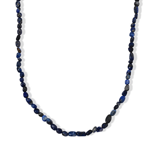 Lapis Lazuli 50.00 ctw Cord Beaded Necklace (17-19 Inches) in Stainless Steel